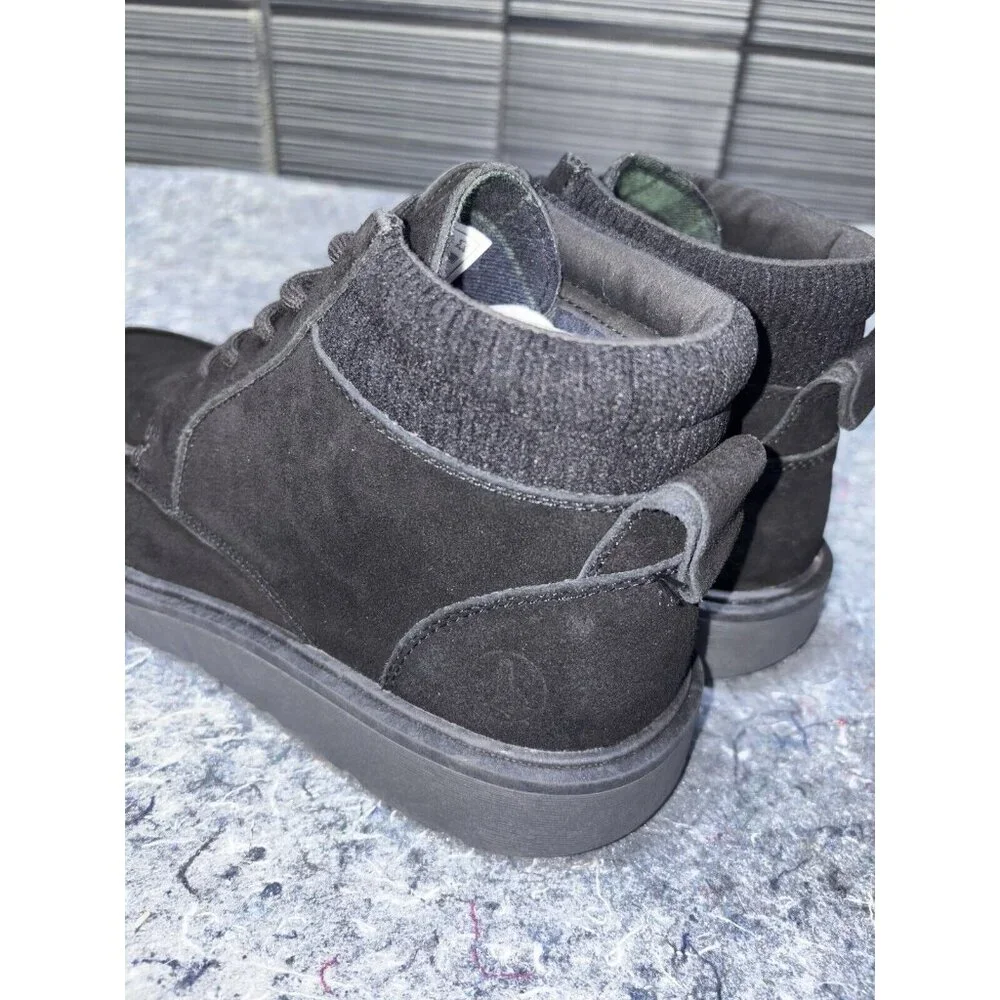 Men’s Size‎ 9 Flannel Lined Moc Toe Boots Lands End Black Suede Fast Shipping!